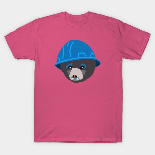 Funny Bear Cub in Blue Hard Hat Electricians Apprentice Carpenters Newbie Construction Humor T-Shirt by The Trades Store